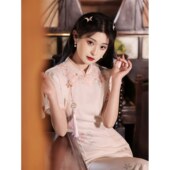 进口米白色旗袍2025改良年轻款 日常 少女复古高端气质新中式 夏季