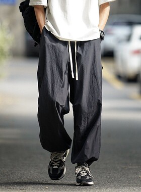 冰丝速干伞兵裤子男夏季薄款宽松束脚九分裤痞帅潮牌工装休