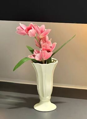 法式奶油风陶瓷花瓶摆件客厅插花水养鲜花水培绿植餐桌简约白色
