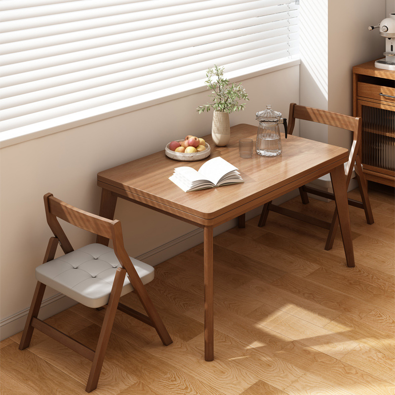 实木腿折叠餐桌家用小户型吃饭桌子简约现代客厅长方形餐桌椅组合