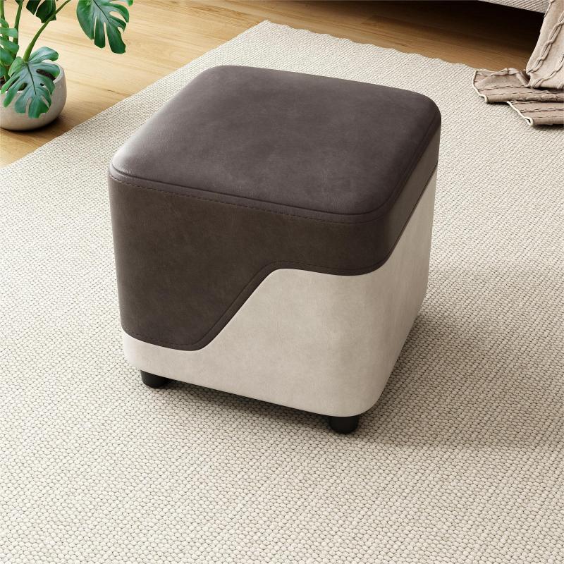 小凳子家用沙发客厅茶几凳门口换鞋方凳简约拼色科技布垫脚凳矮凳
