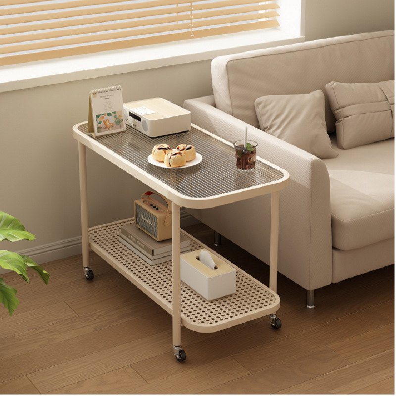 可移动沙发边几钢化玻璃茶几小桌子客厅小推车家用创意边桌置物架