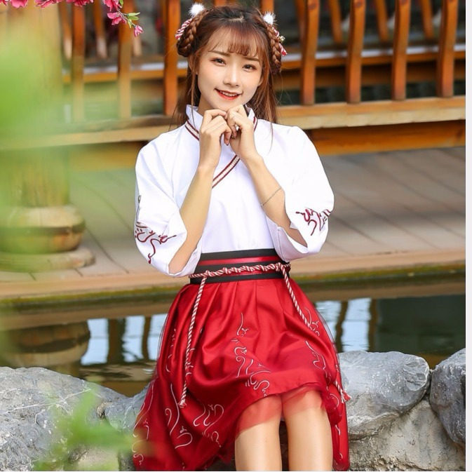 汉服女改良超仙古装对襟齐胸襦裙刺绣印花汉元素日常拍照写真服装