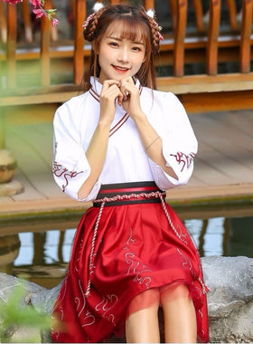 汉服女改良超仙古装对襟齐胸襦裙刺绣印花汉元素日常拍照写真服装