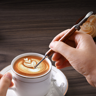 咖啡拉花针拿铁咖啡拉花神器不锈钢拉花笔花式实木钩花针雕花针