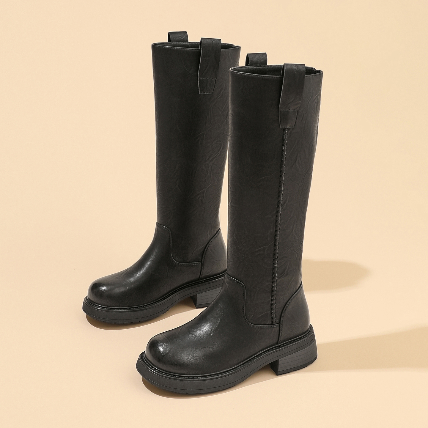 棕色新款高筒骑士靴女2025年秋冬