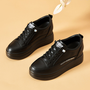 子运动休闲鞋 内增高女鞋 真皮超火小黑鞋 2025春秋新款 6CM板鞋