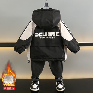 男童痞帅夹棉棉服外套冬季工装风加厚防风3-12岁立体刺绣酷潮