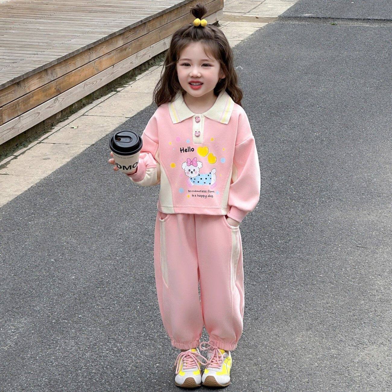 女童套装春秋季2026新款儿童洋气时髦卫衣两件套休闲款女宝宝春装