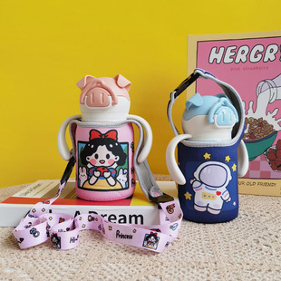 英国Vanow儿童保温杯套保护套吸管水杯套水壶套手提斜挎430 680ml