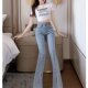 子 弹力高腰紧身显瘦拖地喇叭裤 前开叉微喇牛仔裤 女春夏2025年新款