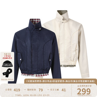 KREATE王一博沈月同款 「画家」格纹哈灵顿夹克老钱千鸟格立领外套