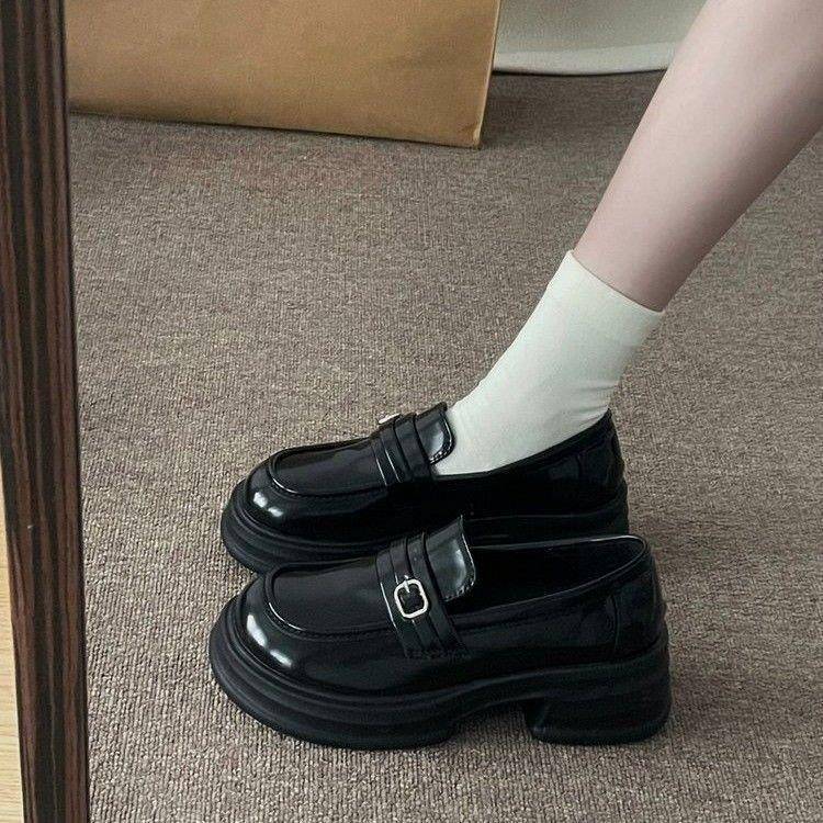 爆款增高厚底小皮鞋女2025秋季新款法式一脚蹬复古英伦风乐福单鞋