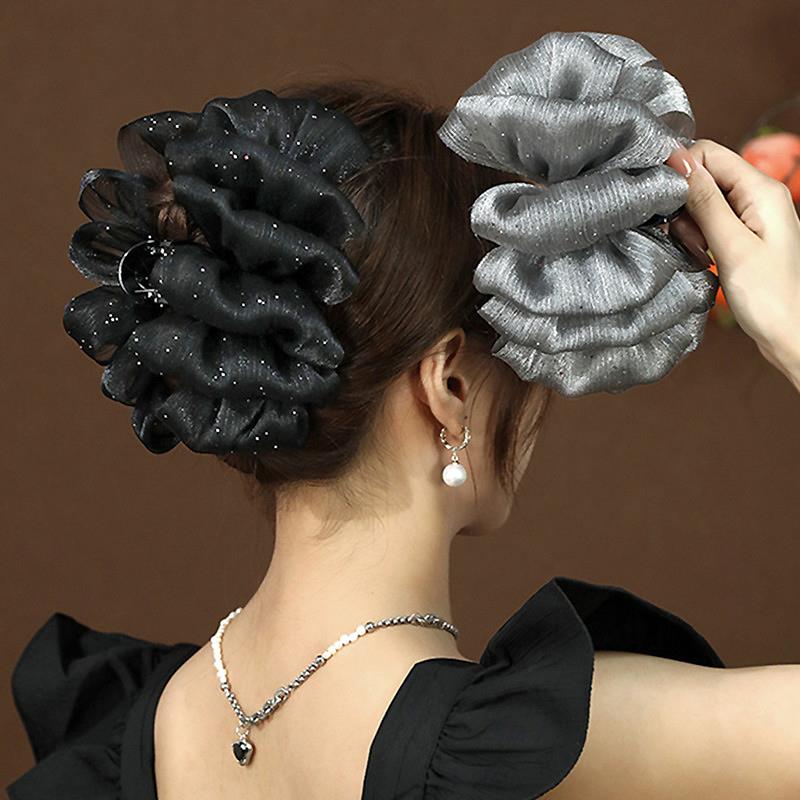 高级感云朵泡泡网纱抓夹发夹显发量后脑勺盘发大号鲨鱼夹发卡头饰