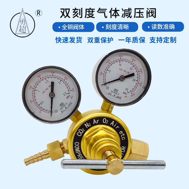 双表全铜双刻度减压器氮气氧一氧化碳二氧化碳氩气通用气体减压阀
