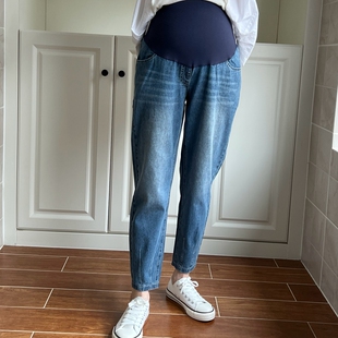 锥形裤 360无痕托腹长裤 YWK213108 孕妇纯棉宽松牛仔裤 孕之彩春款