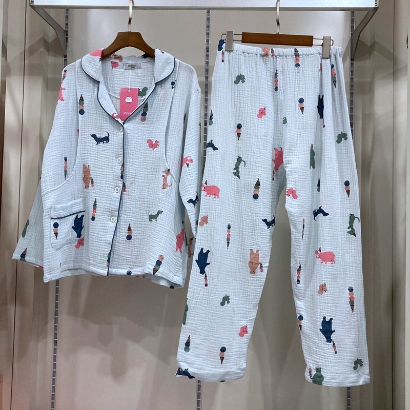 宜栖纯棉纱布哺乳月子服孕妇家居服喂奶睡衣套装印花长袖