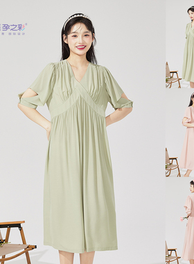 孕妇夏款短袖连衣裙孕之彩短袖长裙孕妇装雪纺气质款YWQ272301