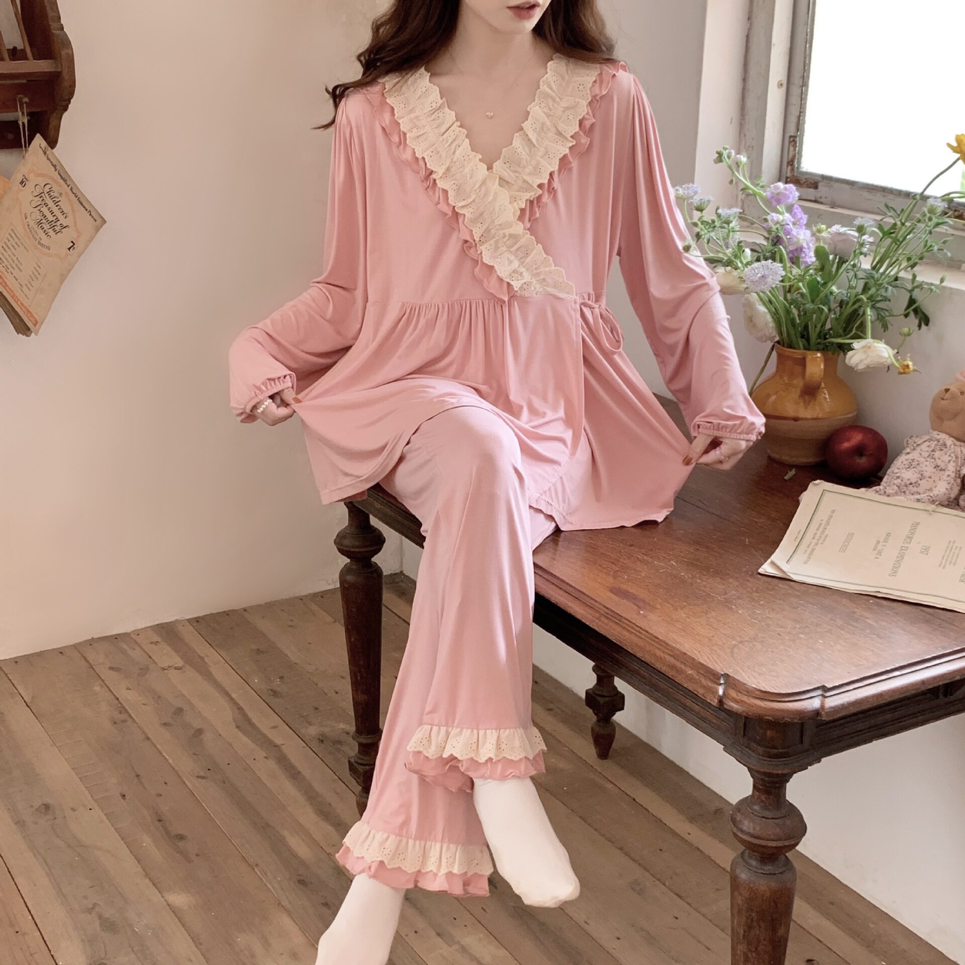 莫代尔月子服春夏长袖孕妇待产服