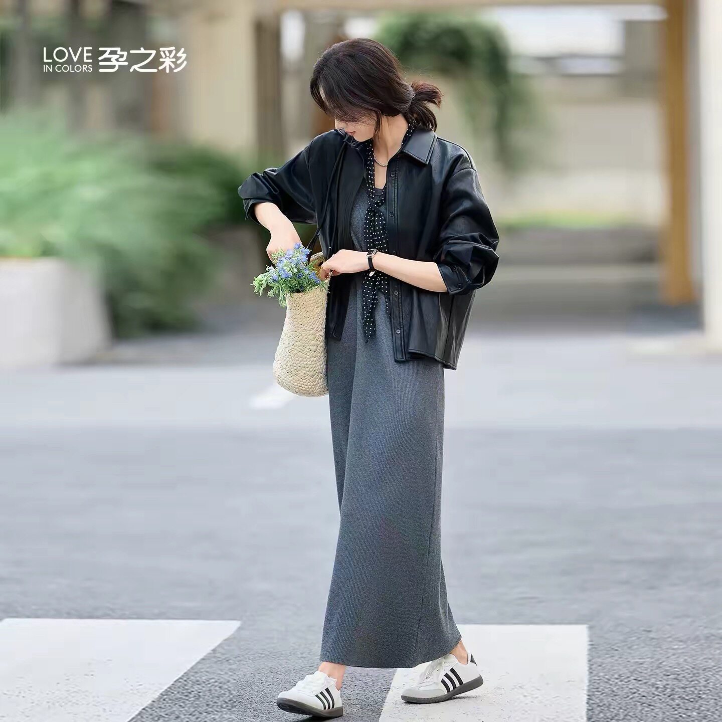 孕之彩秋装孕妇装长针织裙+外套