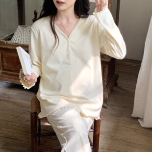 德绒孕妇家居服套装 孕妇哺乳睡衣产后喂奶带胸垫 套头月子服秋冬款