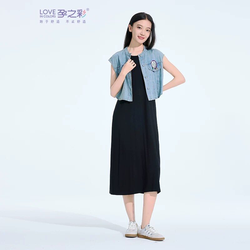 孕之彩夏装无袖两件套长款连衣裙