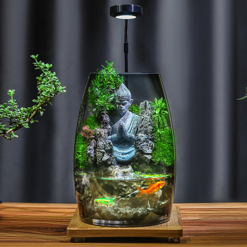 流水款养鱼缸真植物苔藓微景观生态瓶办公室成品室内送礼