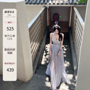 熊熊【天仙】美人如玉仙气重工蕾丝交叉扭褶网纱收腰大裙摆连衣裙