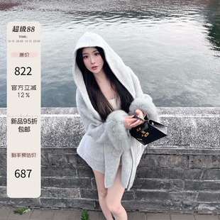 【柏林女神】大翻领狐狸毛短款/立领长款950g绵羊毛双面呢大衣