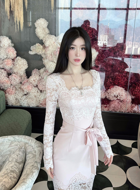 熊熊屋【人面桃花】4种蕾丝 精致女人修身包臀温柔连衣裙