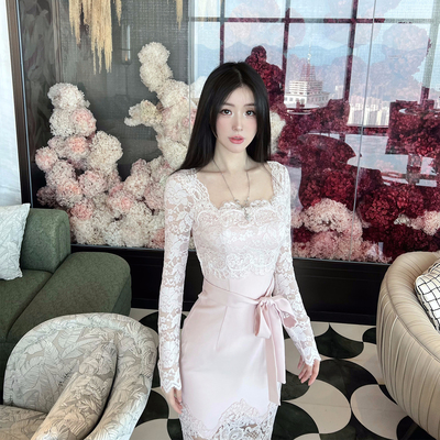熊熊屋【人面桃花】4种蕾丝 精致女人修身包臀温柔连衣裙