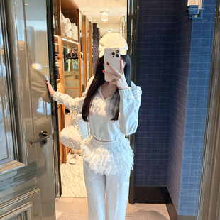 乖巧少女感芭蕾风拼接蕾丝卫衣卫裤 熊熊屋 元 气芭蕾 休闲套装