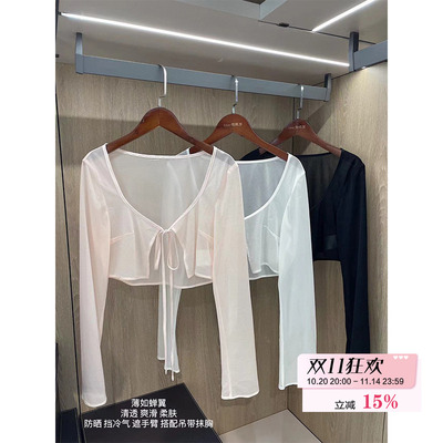 熊熊屋【薄如蝉翼】纯欲撩人三色透视高腰松弛系带防晒针织开衫