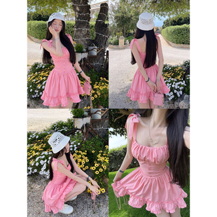 短 bear熊熊屋 全糖少女 长 桃红显白 原创甜妹伞摆连衣裙女夏