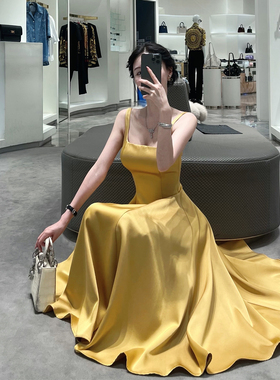 熊熊【爱乐之城】长裙/短裙 显白贵气金色双面缎立体收腰大裙摆裙