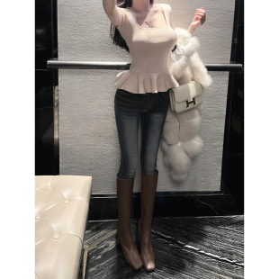 熊熊屋 靴子神器 韩女高弹九分小脚牛仔裤 铅笔腿