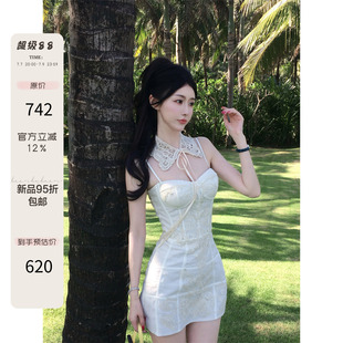 bear熊熊屋【如花似玉】重工浮雕刺绣贴花裙 配蕾丝围脖