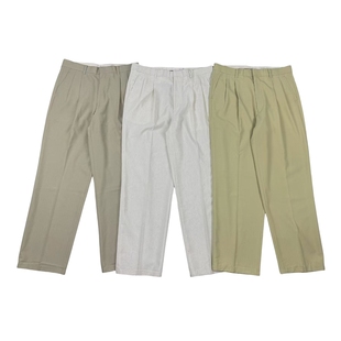 出口日单 工装风双褶麻料混纺透气大直筒休闲裤 vintang滑板西裤