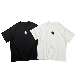 日系复古街头潮流重磅宽松休闲短袖 双纱纯棉百搭字母圆领百搭T恤
