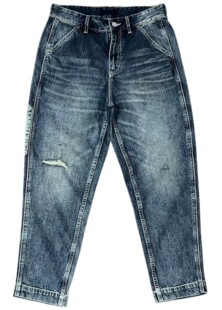 柜子货 大厂出品 夏季男士九分破洞拼接牛仔萝卜工装裤 潮流通勤