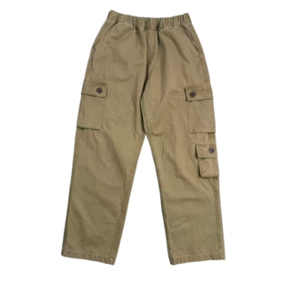 卡其纯色百搭休闲裤 日系多袋工装 宽松阔腿高克重厚料重洗水长裤