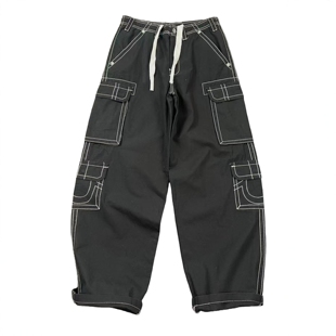 嘻哈滑板百搭长裤 个性 街头信仰潮牌粗线条大阔腿多袋休闲裤 美式