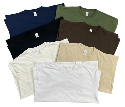 纯棉外单美式大版宽领螺纹短袖