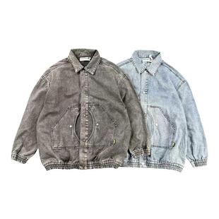 口袋 高街水洗厚料结构倒装 百搭外套 日系复古宽松牛仔夹克 个性