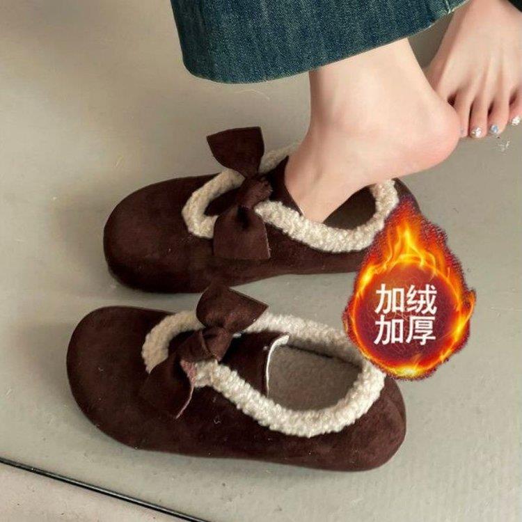 爆款全包加绒勃肯鞋女2025年新款秋冬季一脚蹬毛毛鞋子蝴蝶结棉鞋