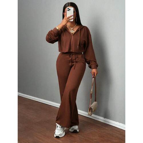 Casual Zipper Jacket Loose Pants Two-Piece Set Fashionable