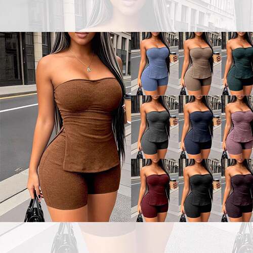 Women's 2 Piece Set Pure Color Side Slit Hem Halter Top and
