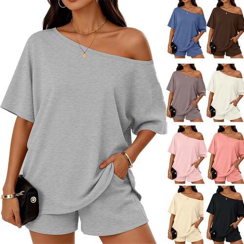 Asymmetrical Neck off Shoulder Short Sleeve Top Fashion