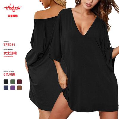 women’s summer casual loose V-neck nightdress T-shirt sexy