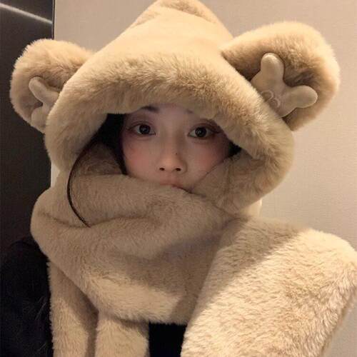 Women's Winter Warm 3-Piece Female Plain Wool Faux Fur Set -